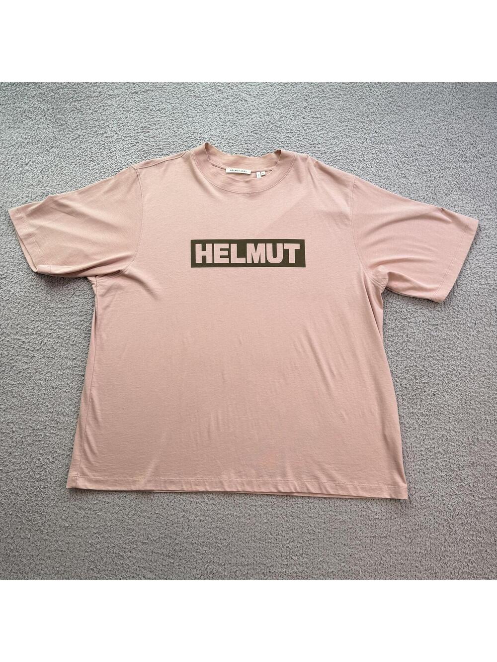 Helmut Lang Box Logo Graphic T-Shirt Pink XL Portugal Made Designer Tee